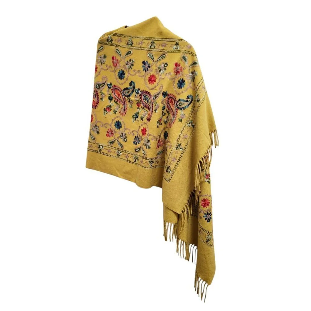Fashion Embroidered large Paisley Wool /viscose Rugs Shawl Scarf Size 72''x28''